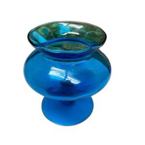 Vintage Empoli Italian Blue Art Glass Footed Vase MCM Mid Century Italy